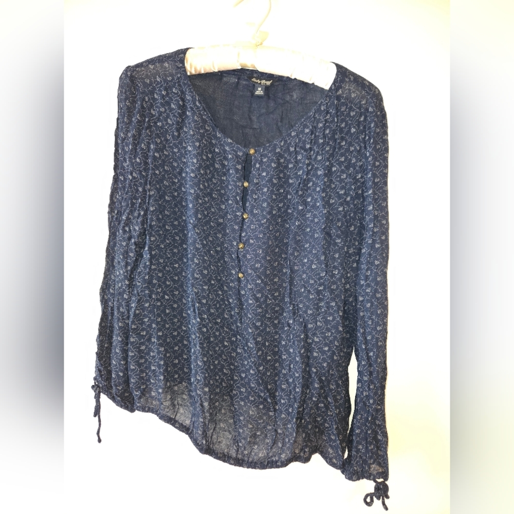 Lucky Brand Navy Blue Floral Button-Front Blouse